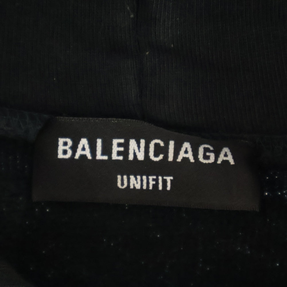 BALENCIAGA(バレンシアガ) 22SS Metal Hoodie Logo バレンシアガ メタルロゴ ペイント加工 スウェット プルオーバーパーカー ブラック 697879 TMV89