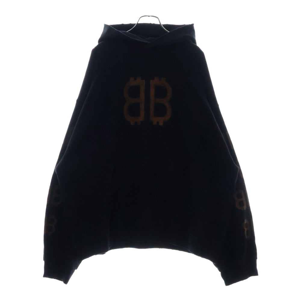 BALENCIAGA(バレンシアガ) 22AW BB Crypto Coin ヴィンテージ加工 BBロゴ プルオーバースウェットパーカー フーディ ブラック 742603 TOVN7