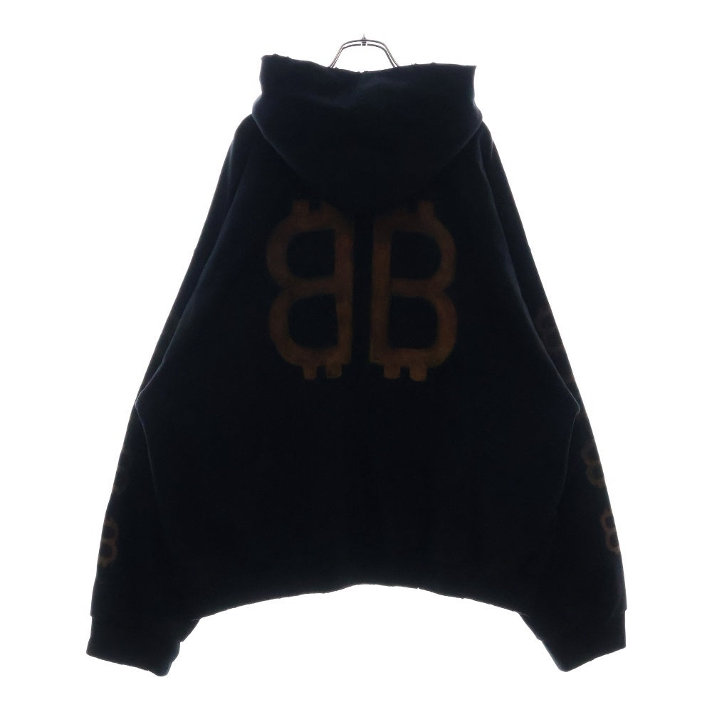BALENCIAGA(バレンシアガ) 22AW BB Crypto Coin ヴィンテージ加工 BBロゴ プルオーバースウェットパーカー フーディ ブラック 742603 TOVN7