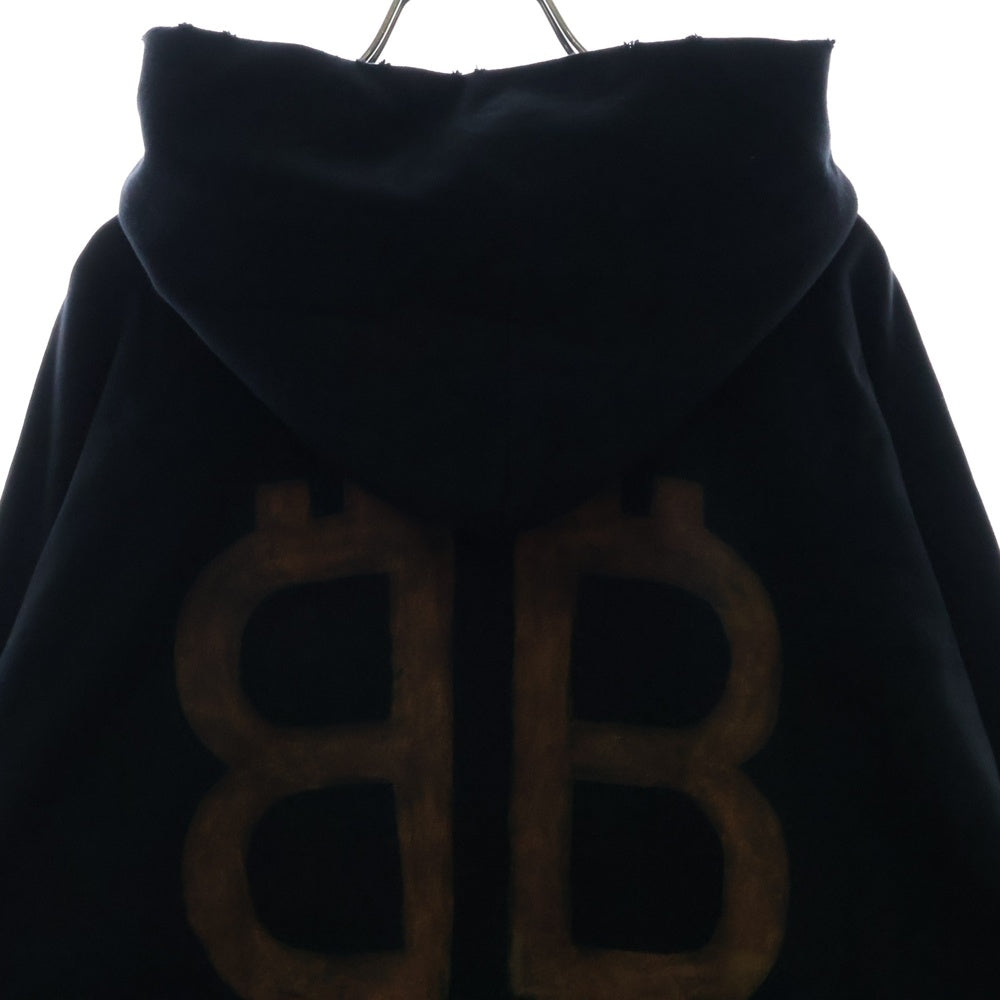 BALENCIAGA(バレンシアガ) 22AW BB Crypto Coin ヴィンテージ加工 BBロゴ プルオーバースウェットパーカー フーディ ブラック 742603 TOVN7