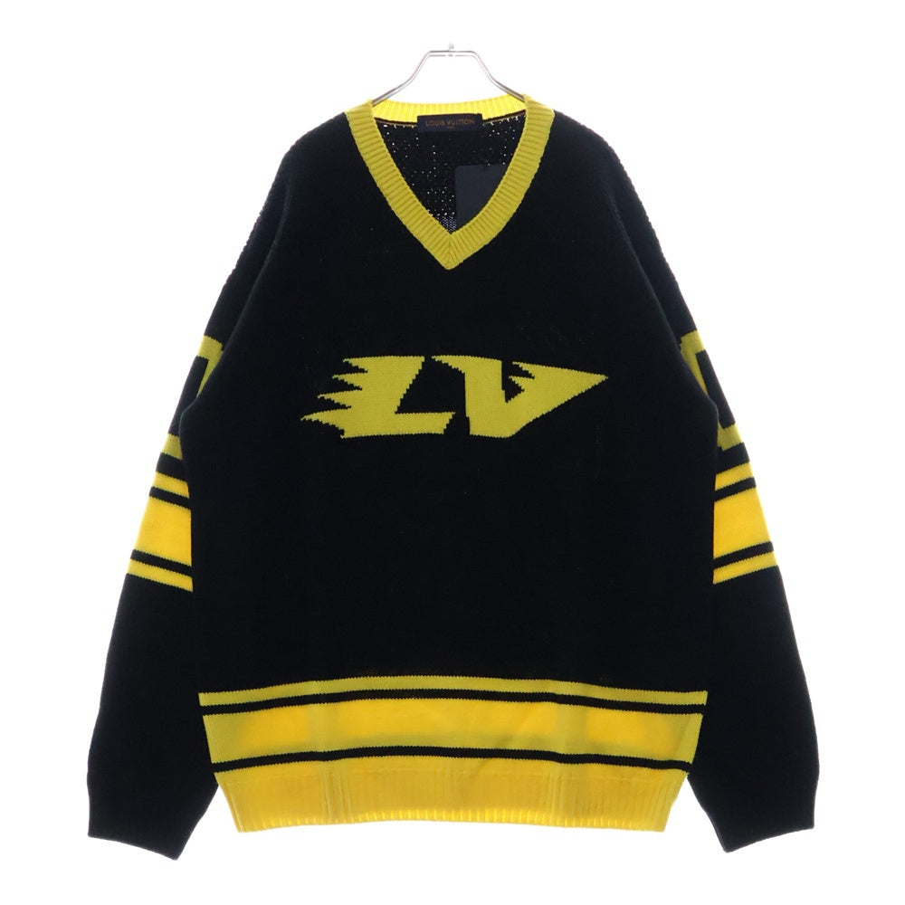 LOUIS VUITTON(ルイヴィトン) 22SS LVインタルシアフットボールニットトレーナー セーター RM221 YQL HMN86W ブラック/イエロー