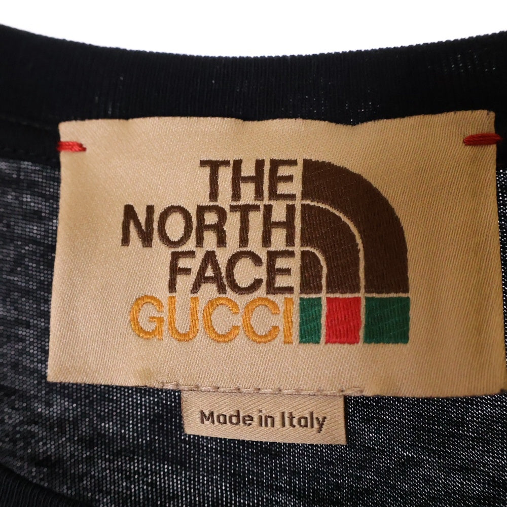 GUCCI(グッチ) 21AW×THE NORTH FACE ザノースフェイス キャット ロゴ プリント 半袖Tシャツ ブラック 615044 XJDTG