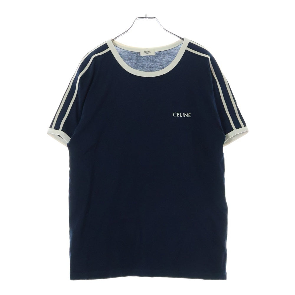 CELINE(セリーヌ) フロントロゴ コットンルーズシルエット 半袖カットソー Tシャツ ネイビー/ホワイト 2X15N671Q 07HC