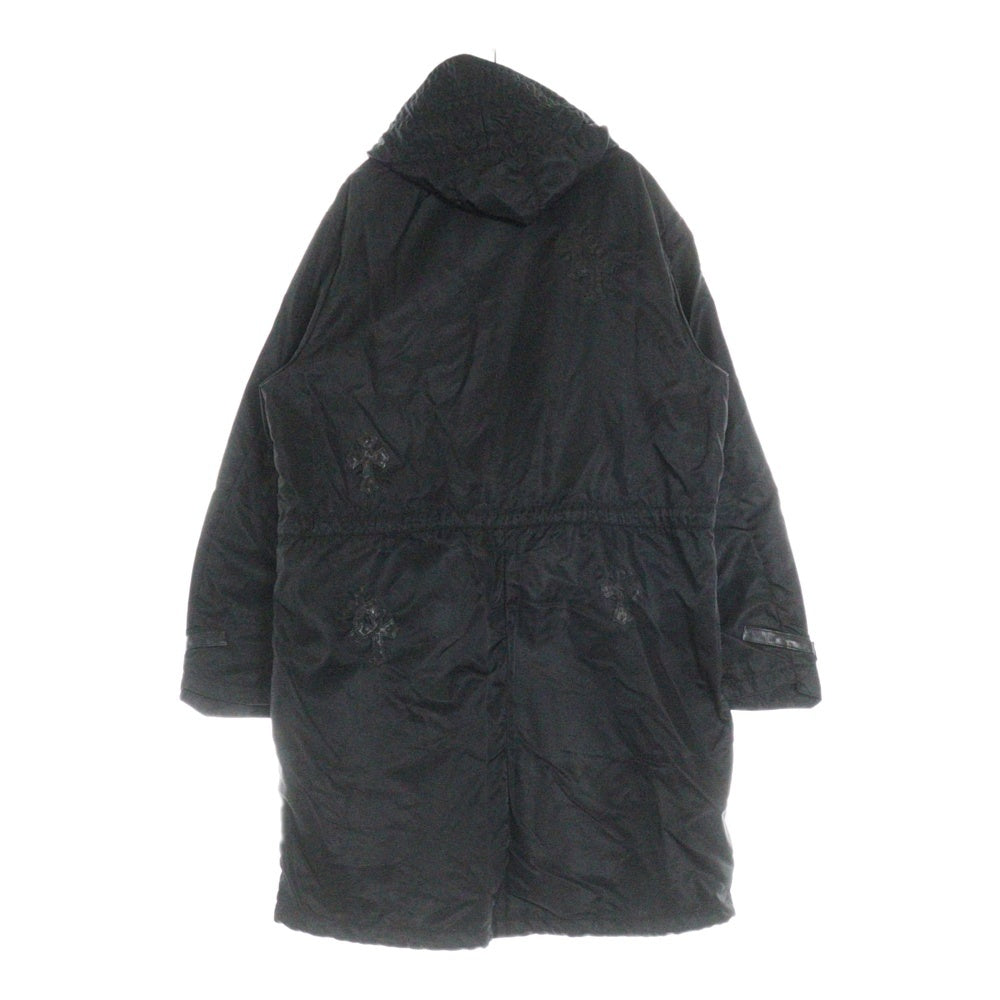 CHROME HEARTS(クロムハーツ) PUDDLES セメタリークロスパッチジップアップナイロンフーデッドコート モッズコート ブラック パドルス