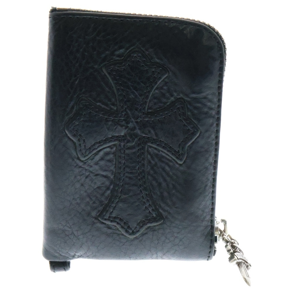 CHROME HEARTS(クロムハーツ) TINY ZIP タイニージップ クロスパッチ付き ダガージップ レザー コンパクトウォレット 財布 ブラック