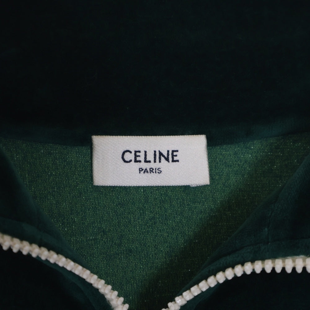 CELINE(セリーヌ) フロント刺繍ロゴ ジップアップ ベロアジャケット 2Y69B679I グリーン