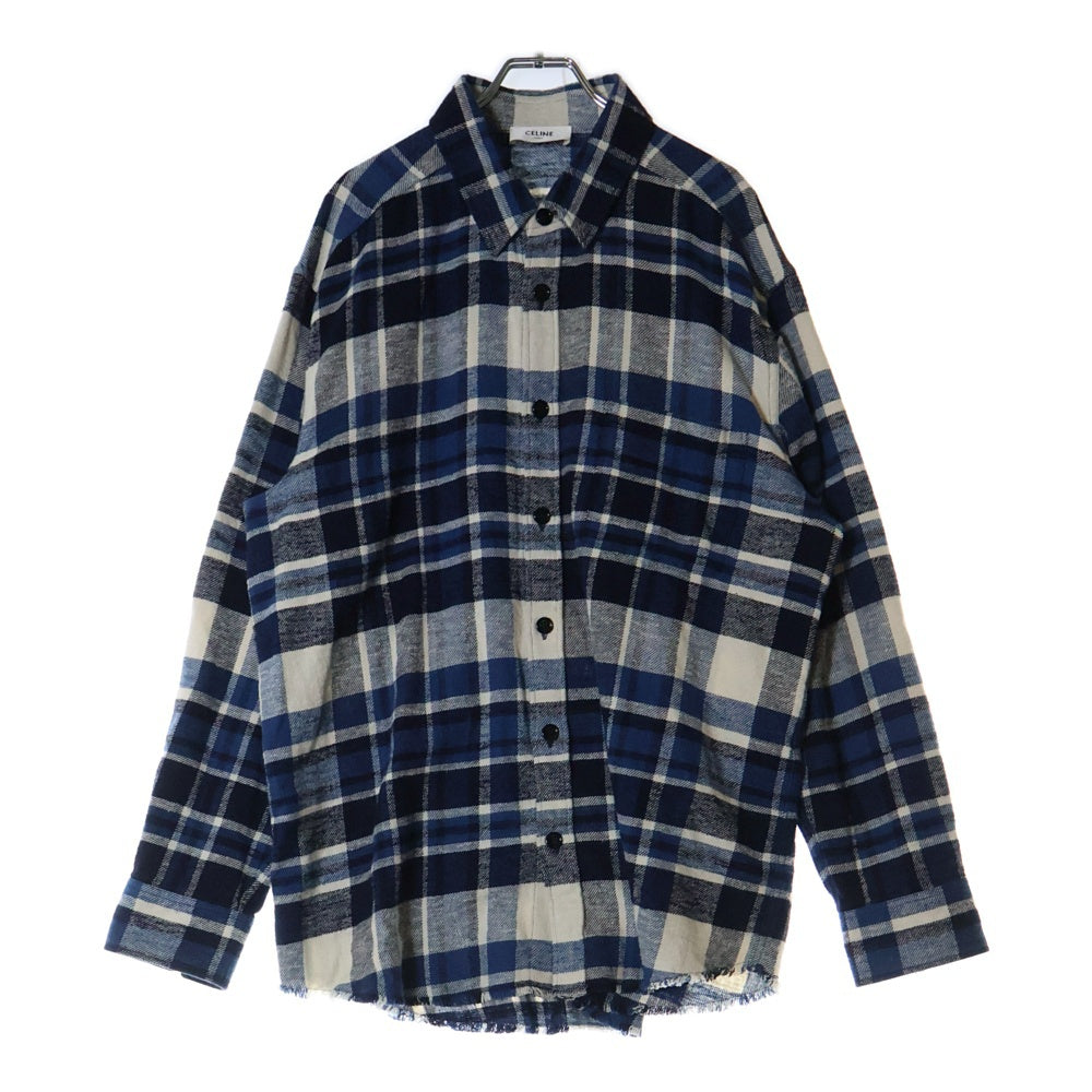 CELINE(セリーヌ) 24SS OVERSIZED SHIRT IN CHECKED COTTON オーバーサイズ チェック コットン 長袖シャツ ブルー 2C59A366X.01NQ