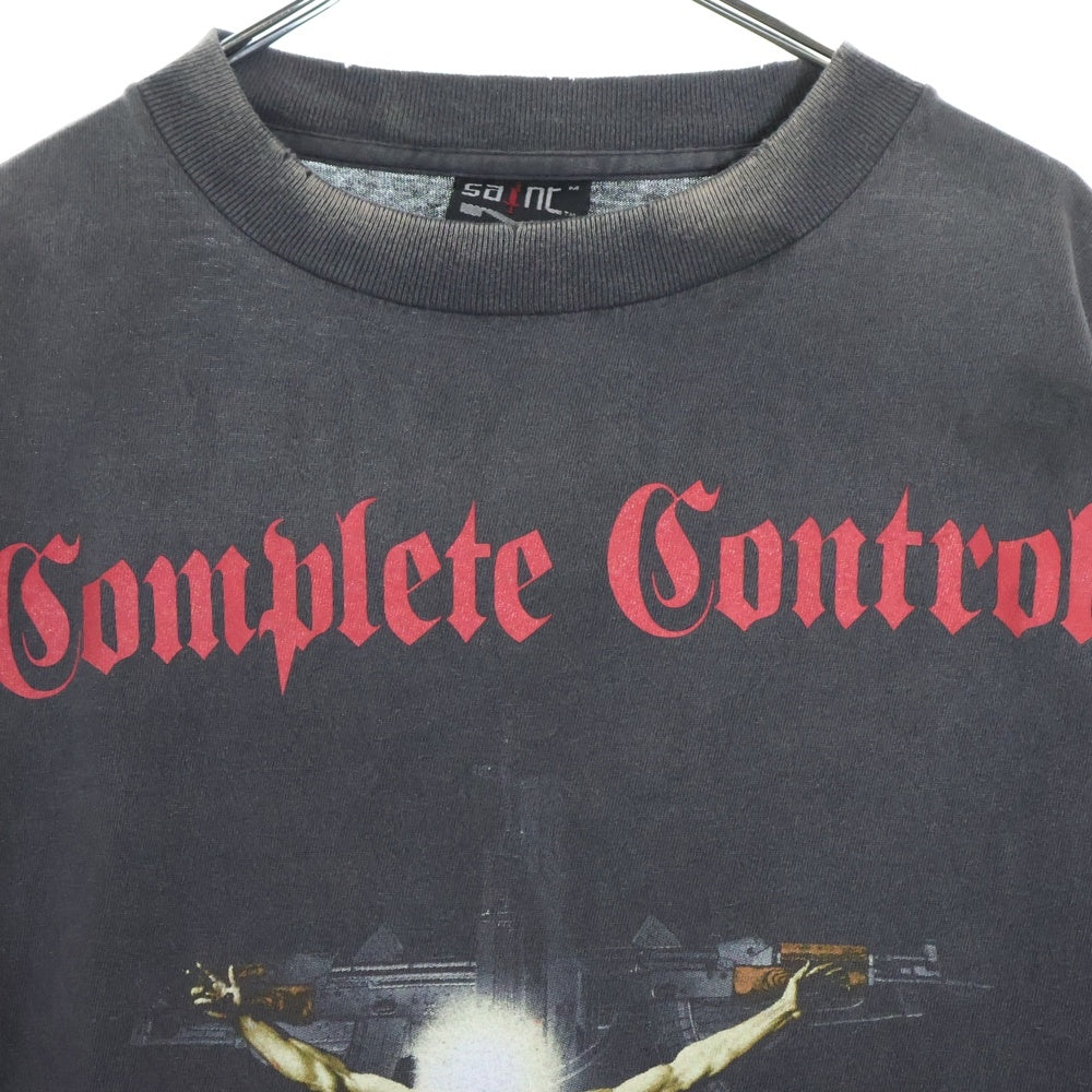 SAINT MICHAEL(セントマイケル) 25SS COMPLETE CONTRL KK SS TEE ヴィンテージ加工半袖Tシャツ クルーネックカットソー ブラック SM-HR8-0000-C25