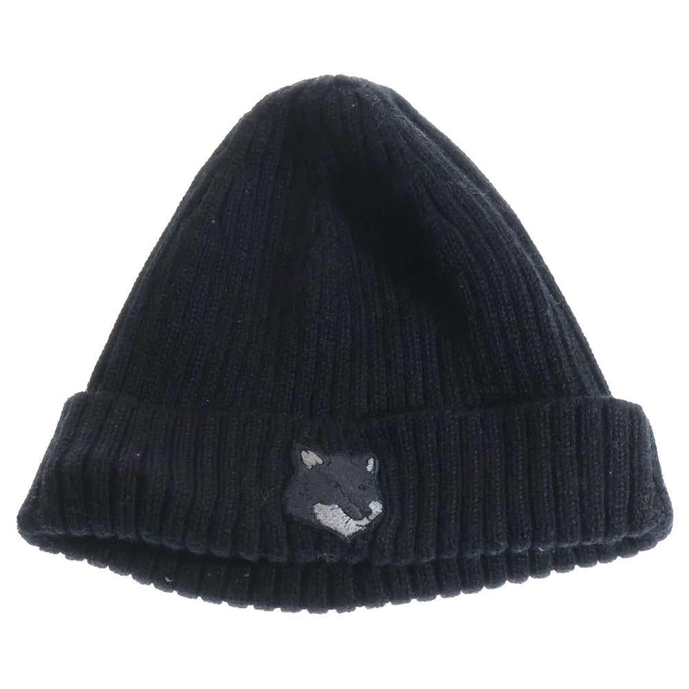 MAISON KITSUNE(メゾンキツネ) BOLD FOX HEAD BEANIE 刺繍ロゴ ビーニー ニット帽 MM06111KT1022 ブラック