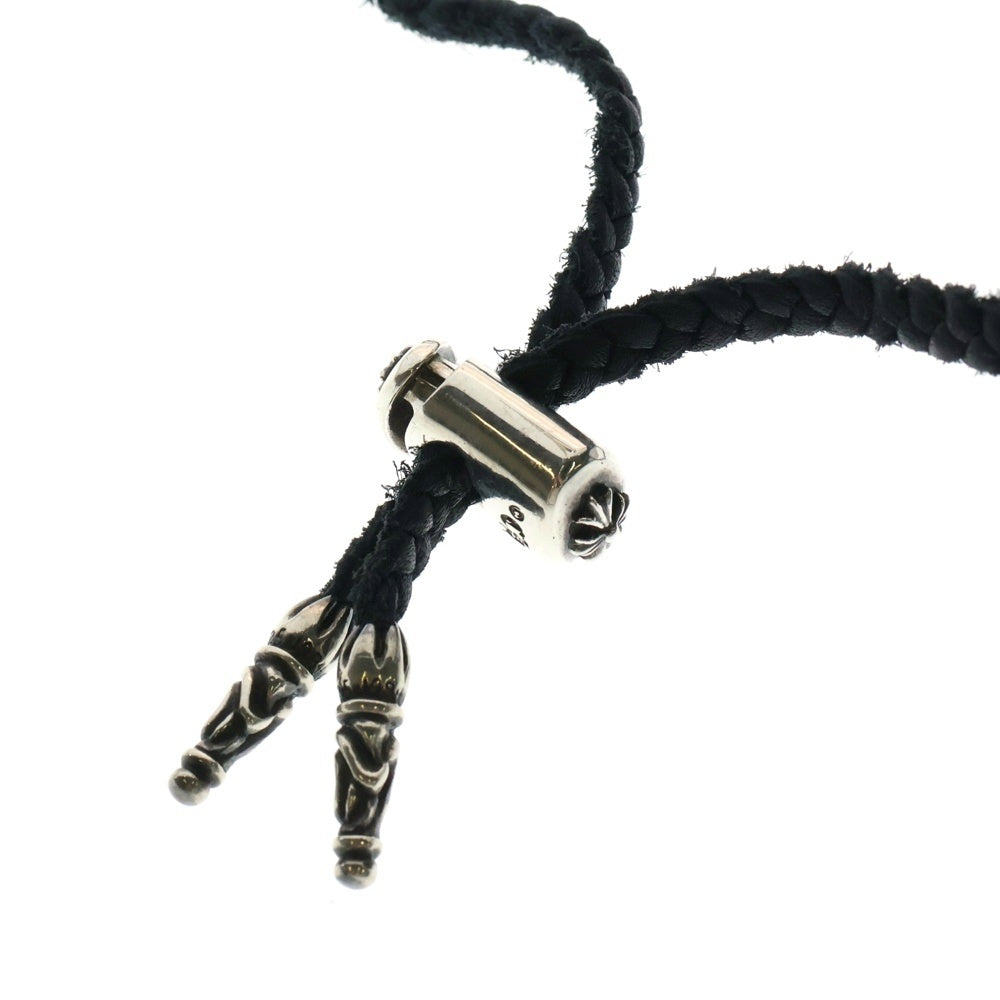 CHROME HEARTS(クロムハーツ) LEATHER BRAID LACESTPPRV1 レースストッパー スクロールチップ レザーブレードネックレス ブラック/シルバー
