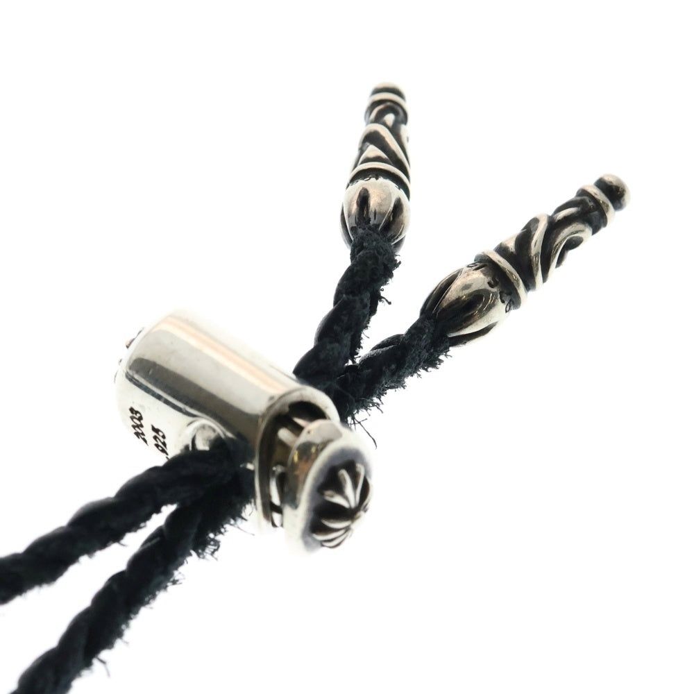 CHROME HEARTS(クロムハーツ) LEATHER BRAID LACESTPPRV1 レースストッパー スクロールチップ レザーブレードネックレス ブラック/シルバー