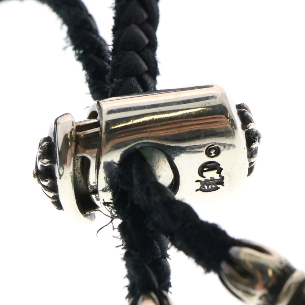 CHROME HEARTS(クロムハーツ) LEATHER BRAID LACESTPPRV1 レースストッパー スクロールチップ レザーブレードネックレス ブラック/シルバー