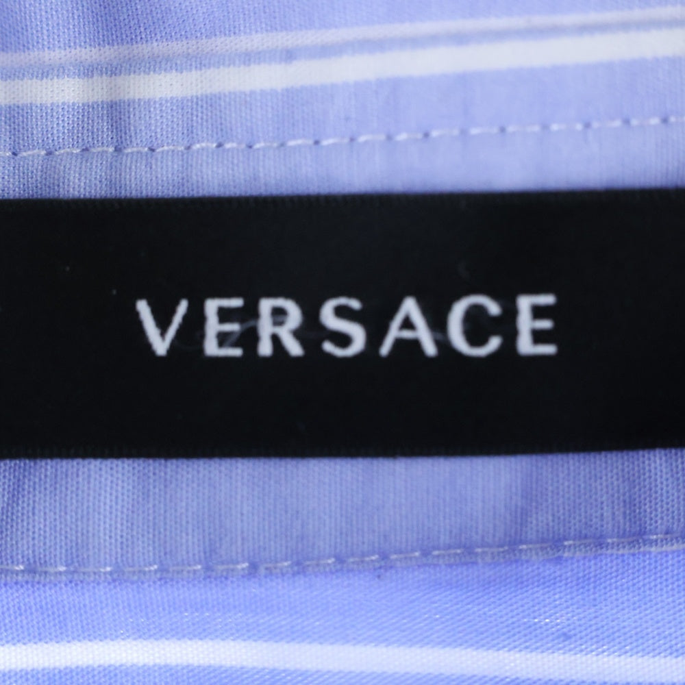 VERSACE(ヴェルサーチ) LA GRECA STRIPED SHIRT ストライプ ロゴプリント長袖シャツ ブルー/ホワイト 1010267-1A07313