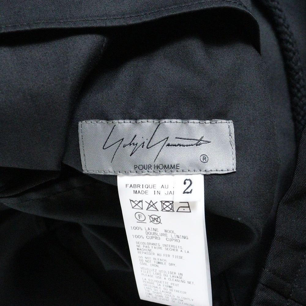 Yohji Yamamoto POUR HOMME(ヨウジヤマモト プールオム) 25SS WOOL GABARDINE BELTED HEM PANTS ウールギャバジンパンツ ブラック