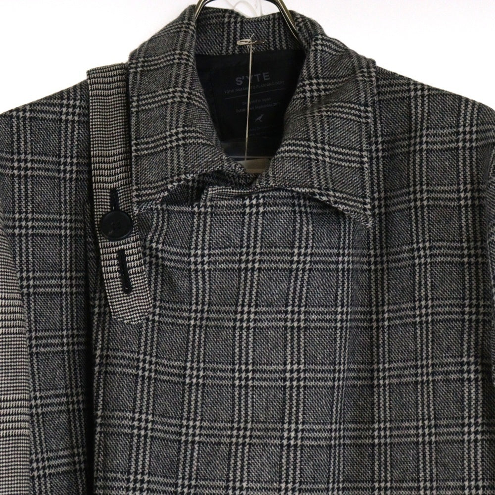 s'yte(サイト) WRAP BELT COAT グレンチェック ロングコート グレー/ホワイト UV-C41-826-1