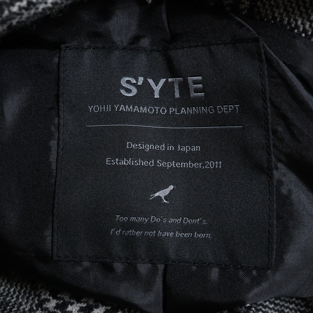 s'yte(サイト) WRAP BELT COAT グレンチェック ロングコート グレー/ホワイト UV-C41-826-1
