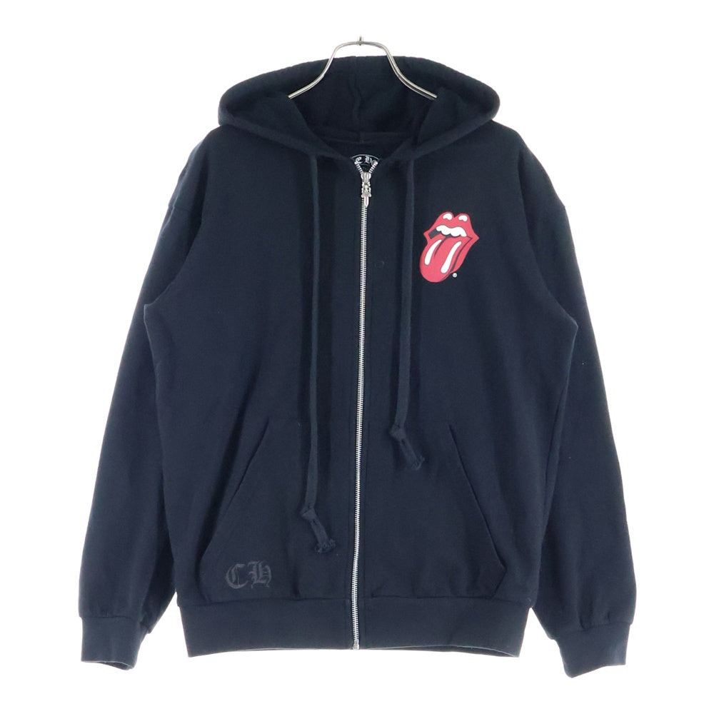 CHROME HEARTS(クロムハーツ) The Rolling Stones Lip And Tongue Hoodie ×ローリングストーンズ リップアンドタン ホースシュープリント ジップアップパーカー ブラック