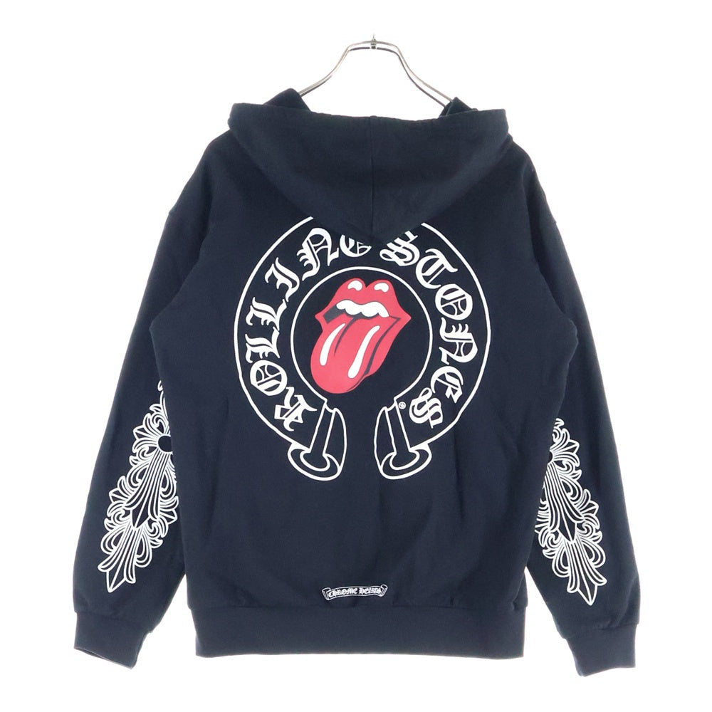 CHROME HEARTS(クロムハーツ) The Rolling Stones Lip And Tongue Hoodie ×ローリングストーンズ リップアンドタン ホースシュープリント ジップアップパーカー ブラック