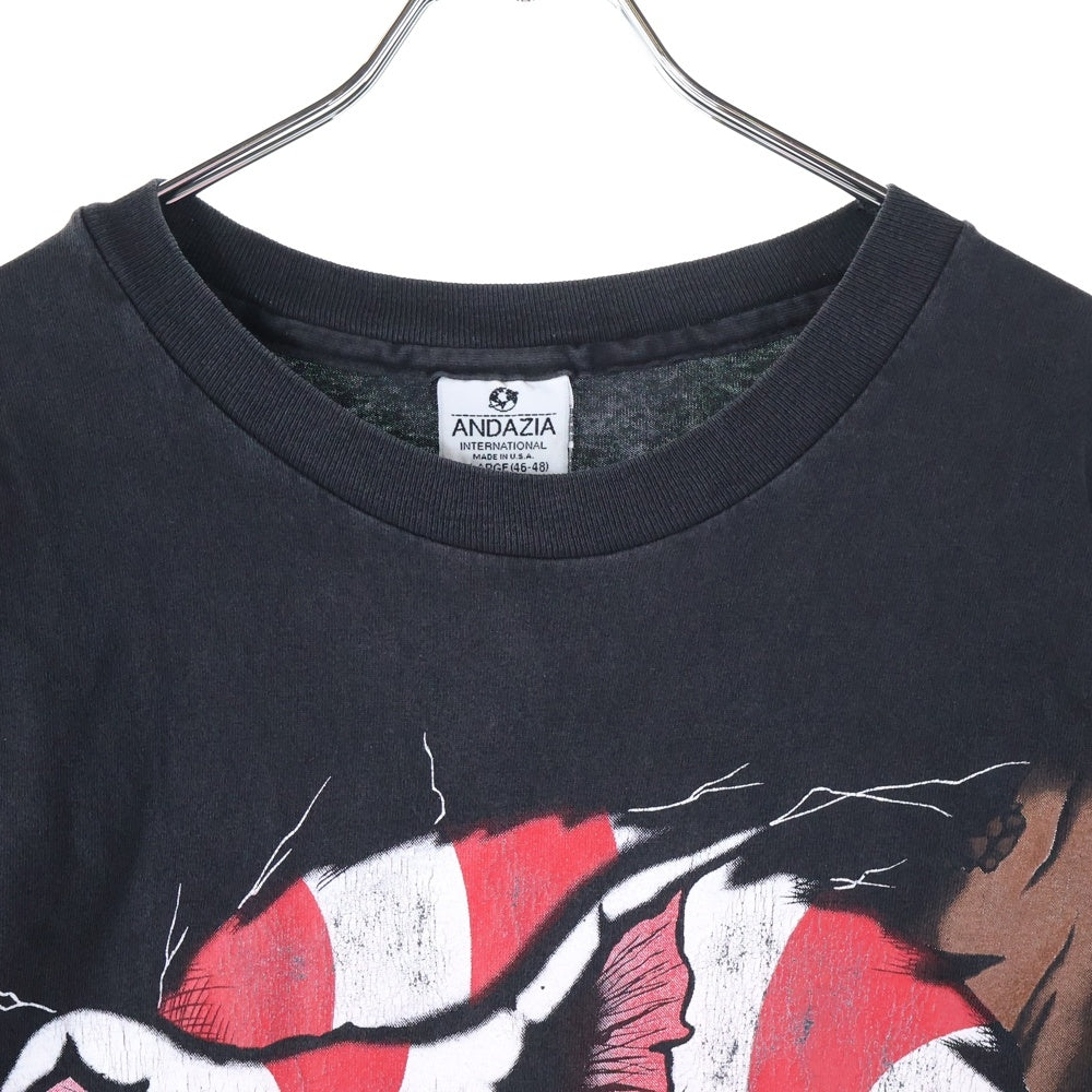 VINTAGE(ヴィンテージ) 90S 不思議の国のアリス チェシャ猫 フロントプリント ANDAZIA 半袖Tシャツカットソー ブラック