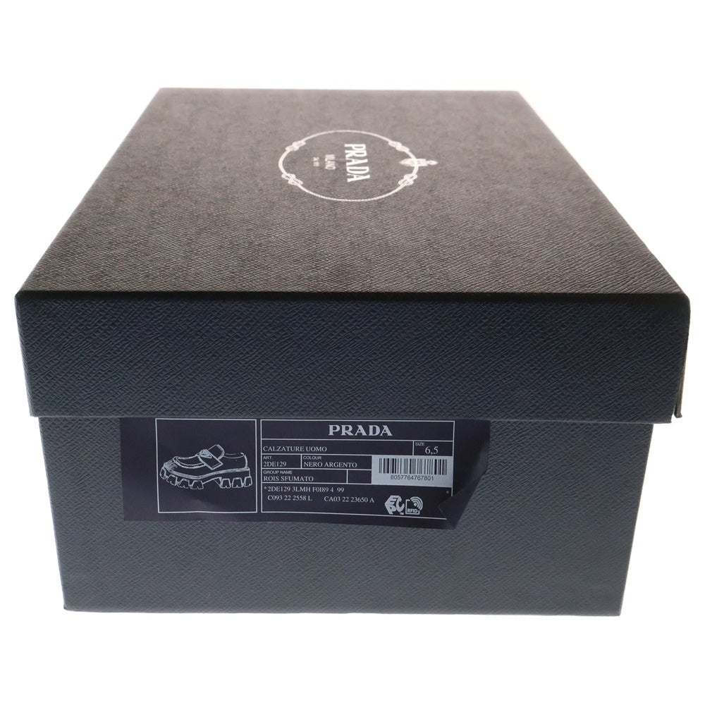 PRADA(プラダ) Monolith Pointy Brushed Leather Loafers モノリス トライアングルロゴ 三角プレート ブラッシュドレザー ローファー ブラック 2DE129