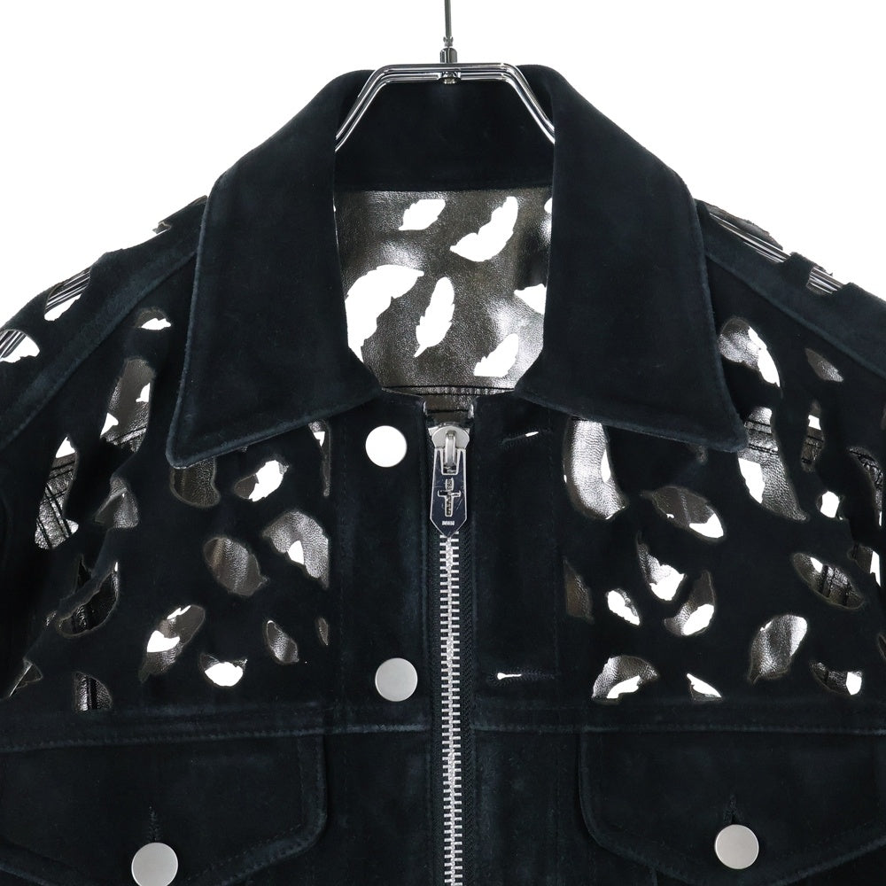 MASU(エムエーエスユー) WING-CUT LEATHER TRUCKER JACKET カットアウトデザインスウェードトラッカージャケット ブラック BL0924