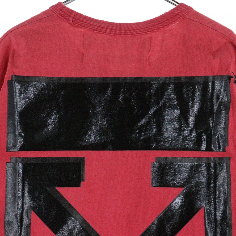 OFF-WHITE(オフホワイト) ×Champion チャンピオン ロゴ刺繍 バックプリント クルーネック半袖Tシャツ カットソー レッド OMAA029S18874050