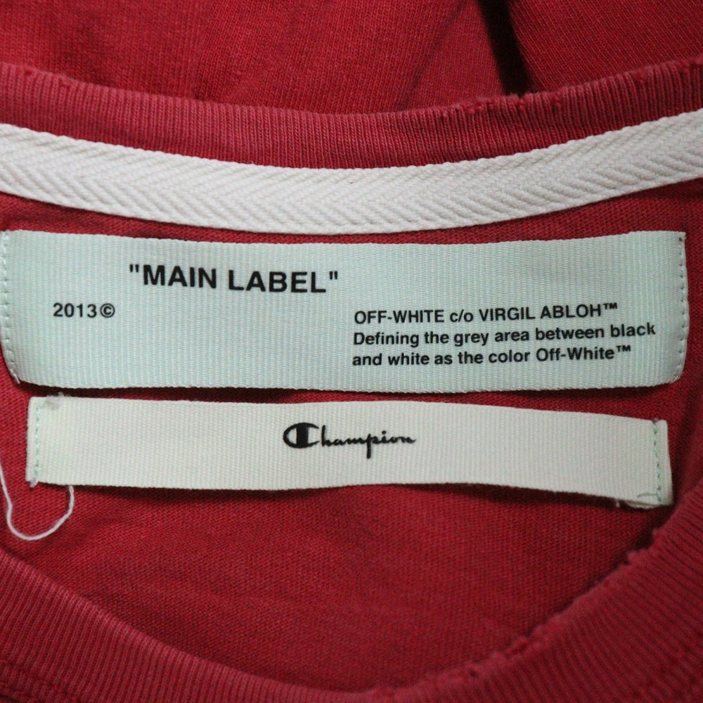 OFF-WHITE(オフホワイト) ×Champion チャンピオン ロゴ刺繍 バックプリント クルーネック半袖Tシャツ カットソー レッド OMAA029S18874050