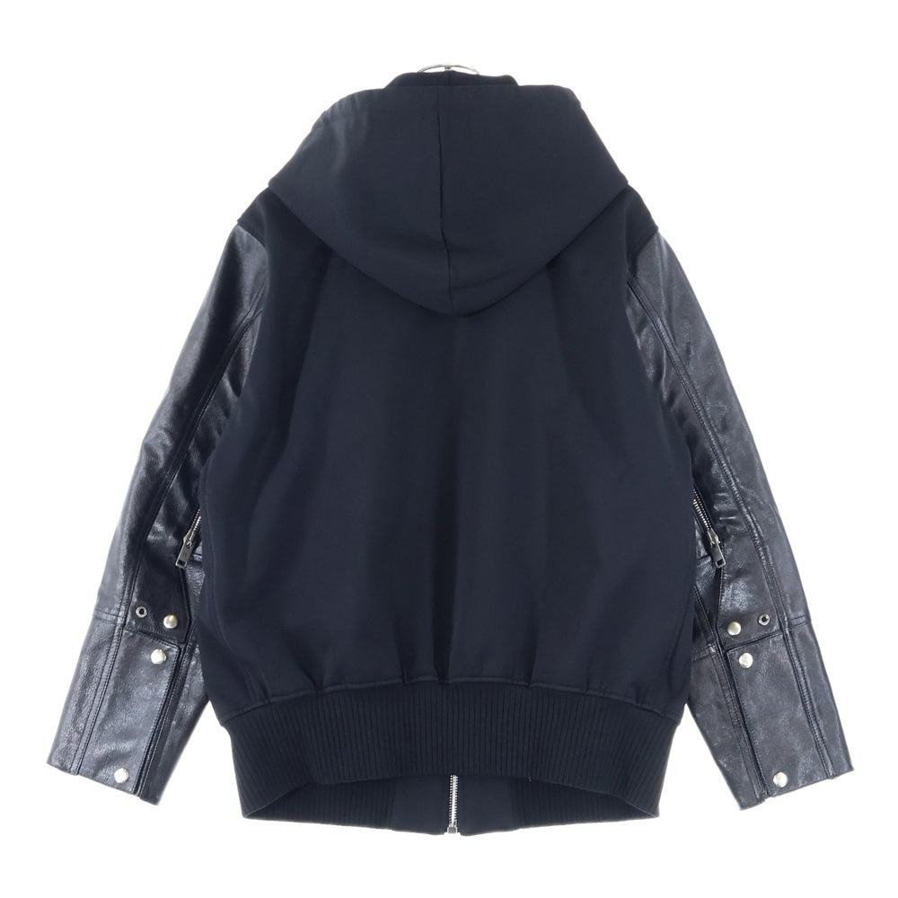 GIVENCHY(ジバンシィ) 21AW 袖レザー切替 ジップアップフーディー パーカー ブラック BM00QL611V