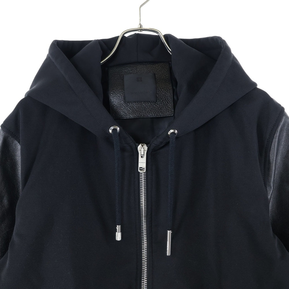 GIVENCHY(ジバンシィ) 21AW 袖レザー切替 ジップアップフーディー パーカー ブラック BM00QL611V