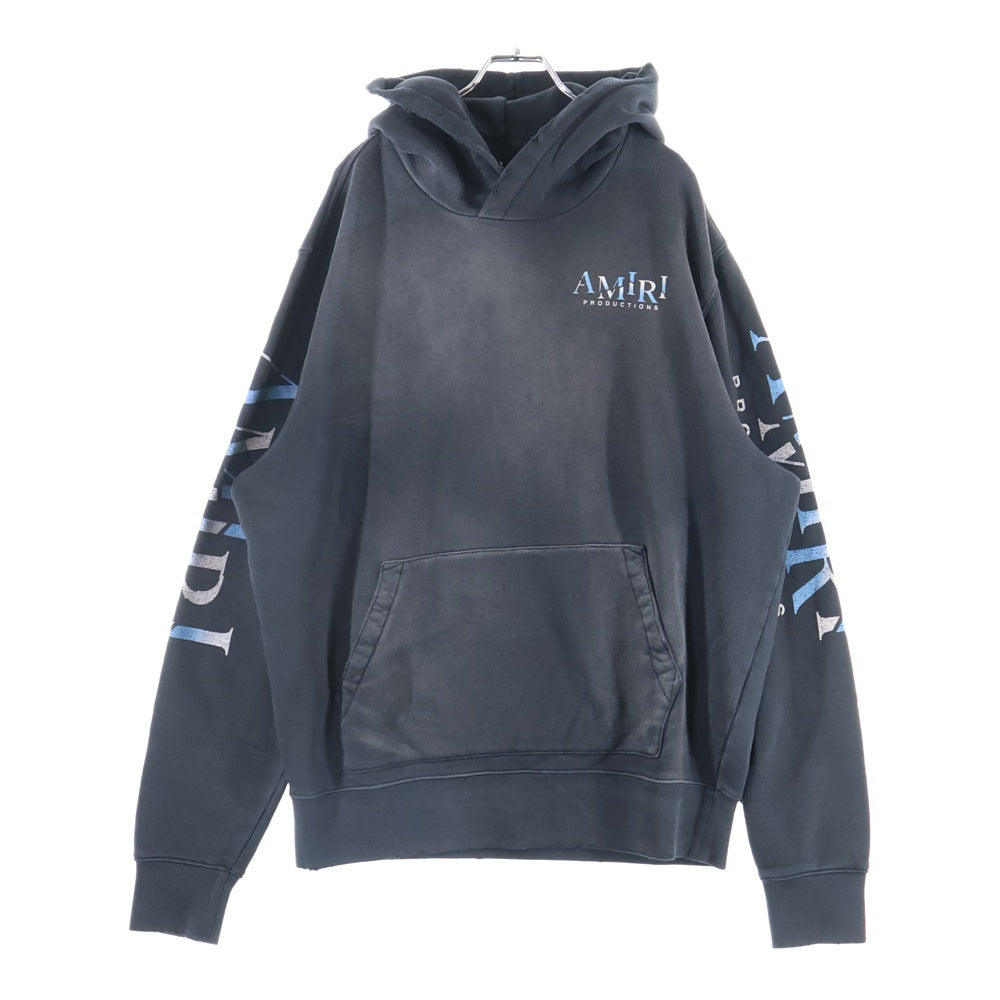 AMIRI(アミリ) ツーフェイス プリント ヴィンテージ加工 スウェットプルオーバー パーカー フーディー ブラック