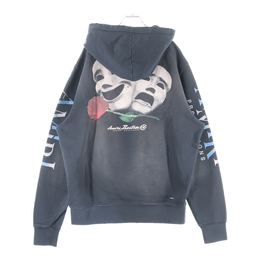 AMIRI(アミリ) ツーフェイス プリント ヴィンテージ加工 スウェットプルオーバー パーカー フーディー ブラック
