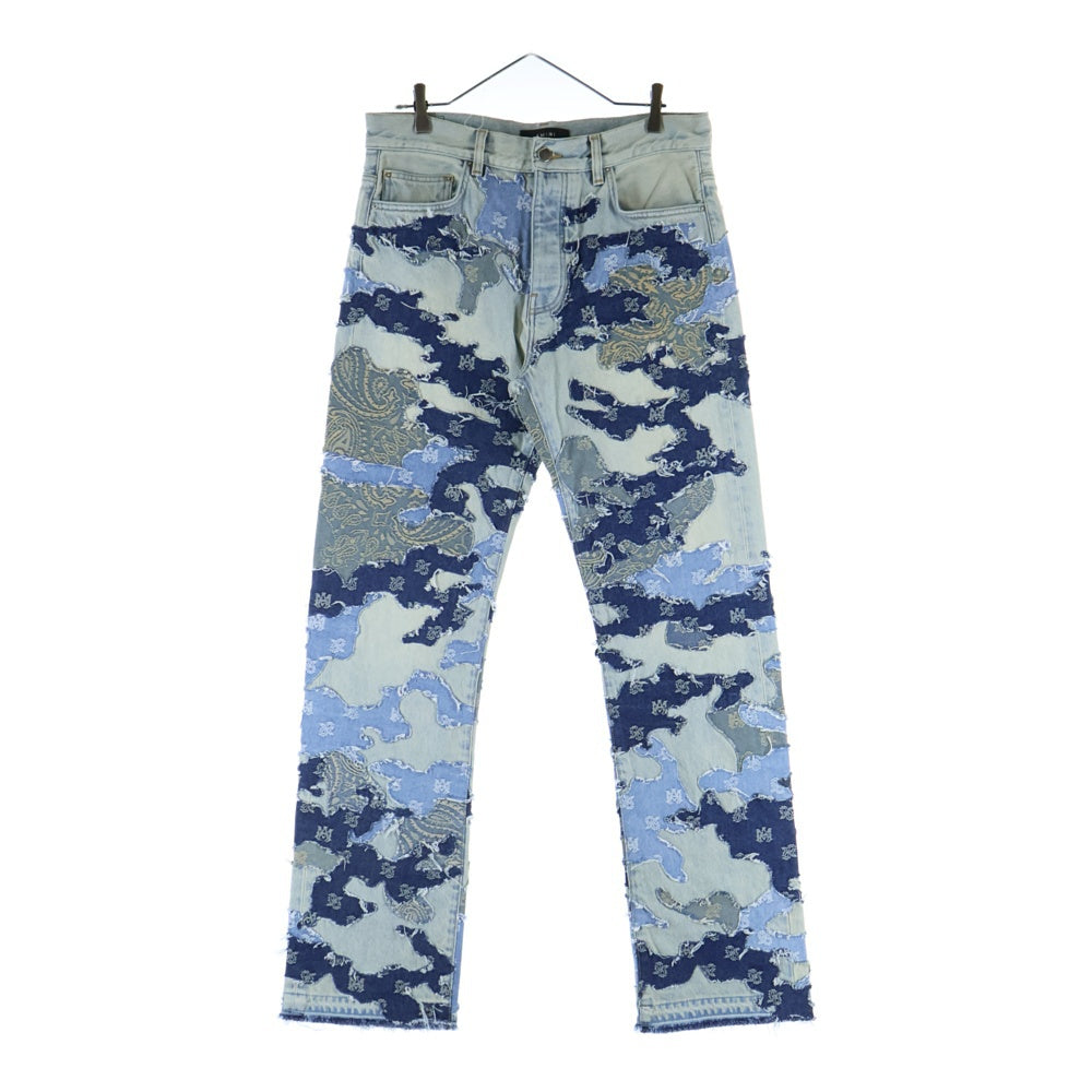 AMIRI(アミリ) パッチワーク ミッドライズ ストレートデニムパンツ インディゴ