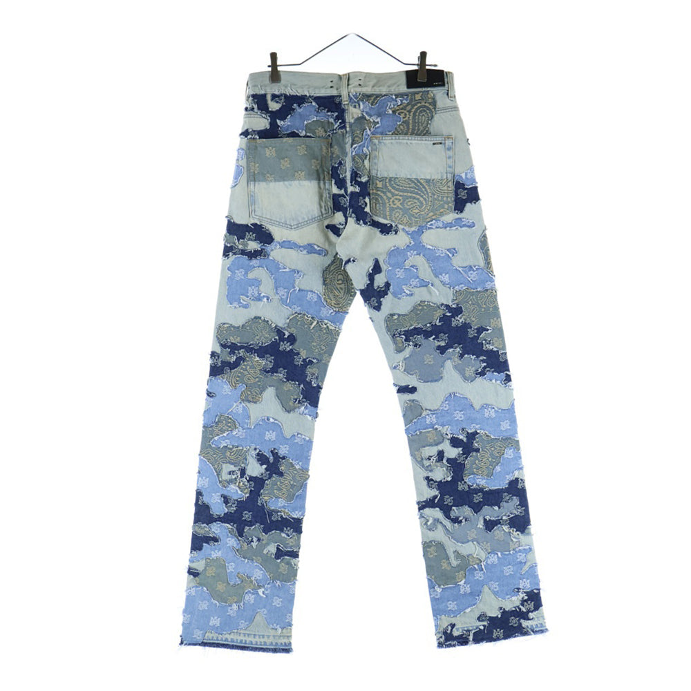 AMIRI(アミリ) パッチワーク ミッドライズ ストレートデニムパンツ インディゴ