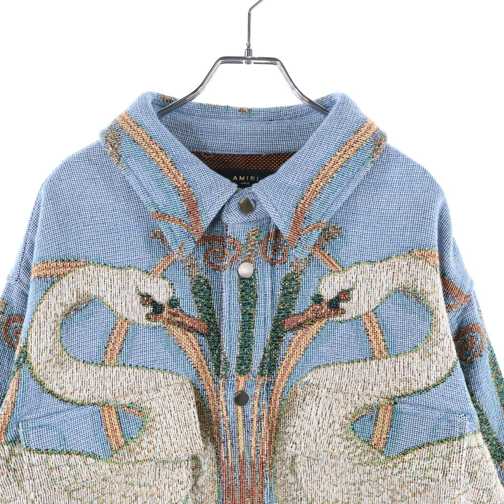AMIRI(アミリ) Swan Tapestry Overshirt スワン タペストリー オーバーシャツ ブルー