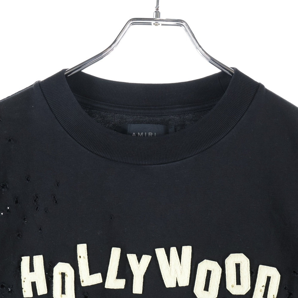 AMIRI(アミリ) ショットガン加工 ハリウッド MAロゴ 半袖Tシャツ ブラック