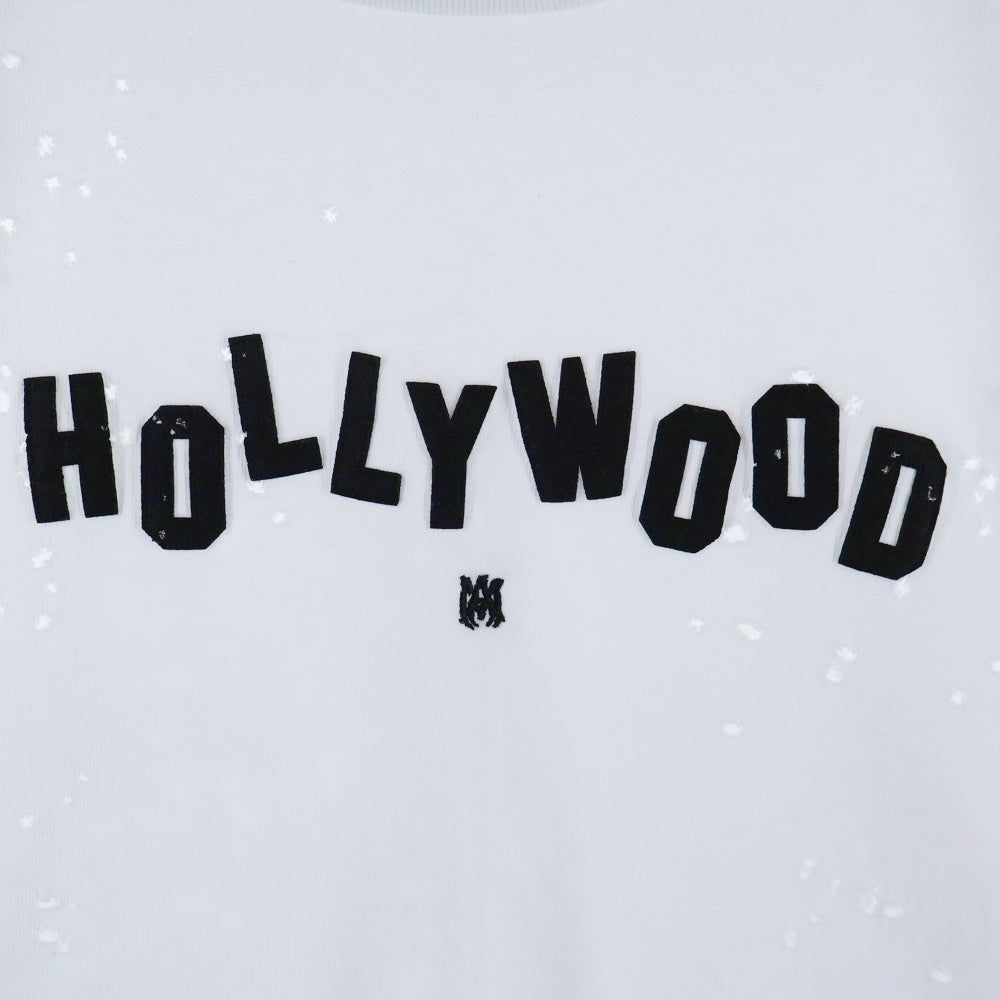 AMIRI(アミリ) ショットガン加工 ハリウッド MAロゴ 半袖Tシャツ ホワイト