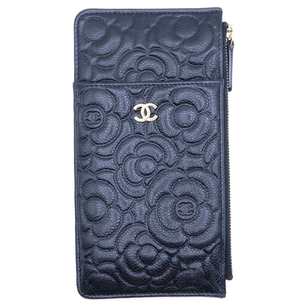CHANEL(シャネル) カメリア キャビアスキン カードケース ブラック レディース