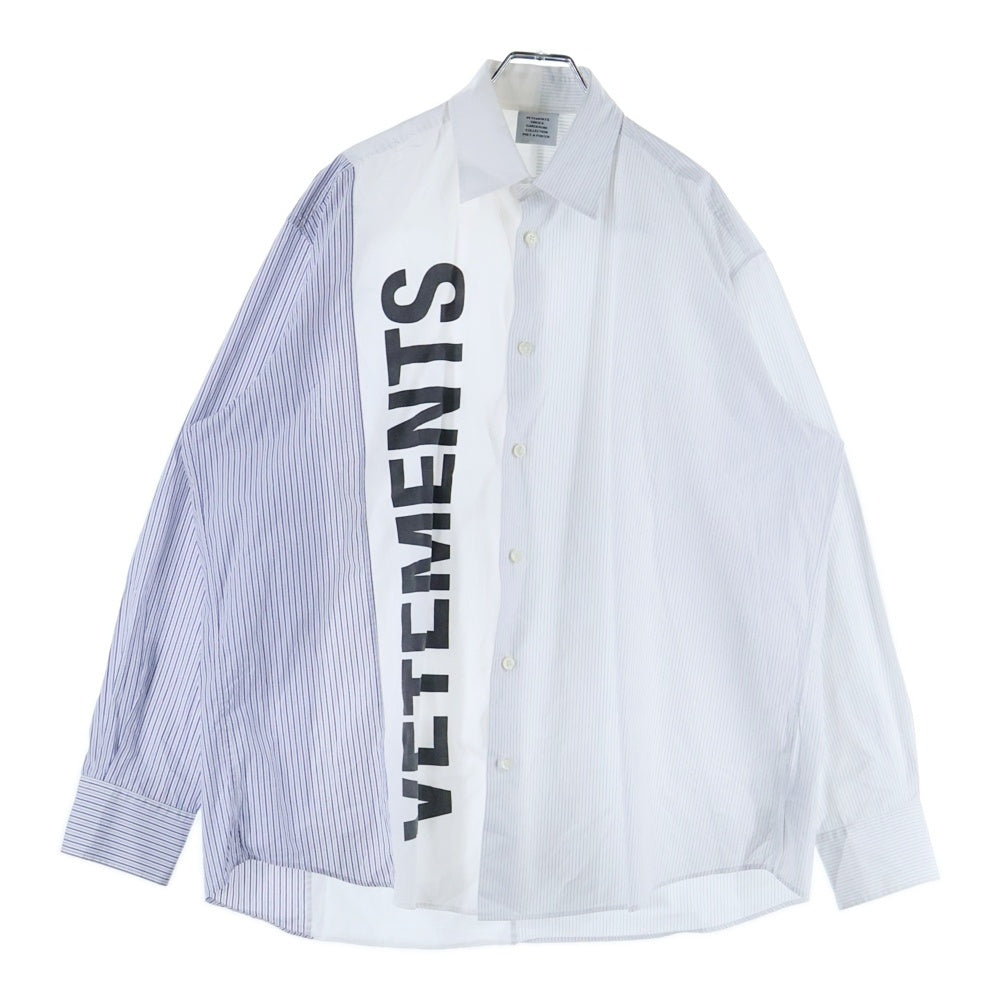 VETEMENTS(ヴェトモン) 21AW Cut-Up Logo Shirt フロントロゴプリント長袖シャツ ブルー UA52SH650S