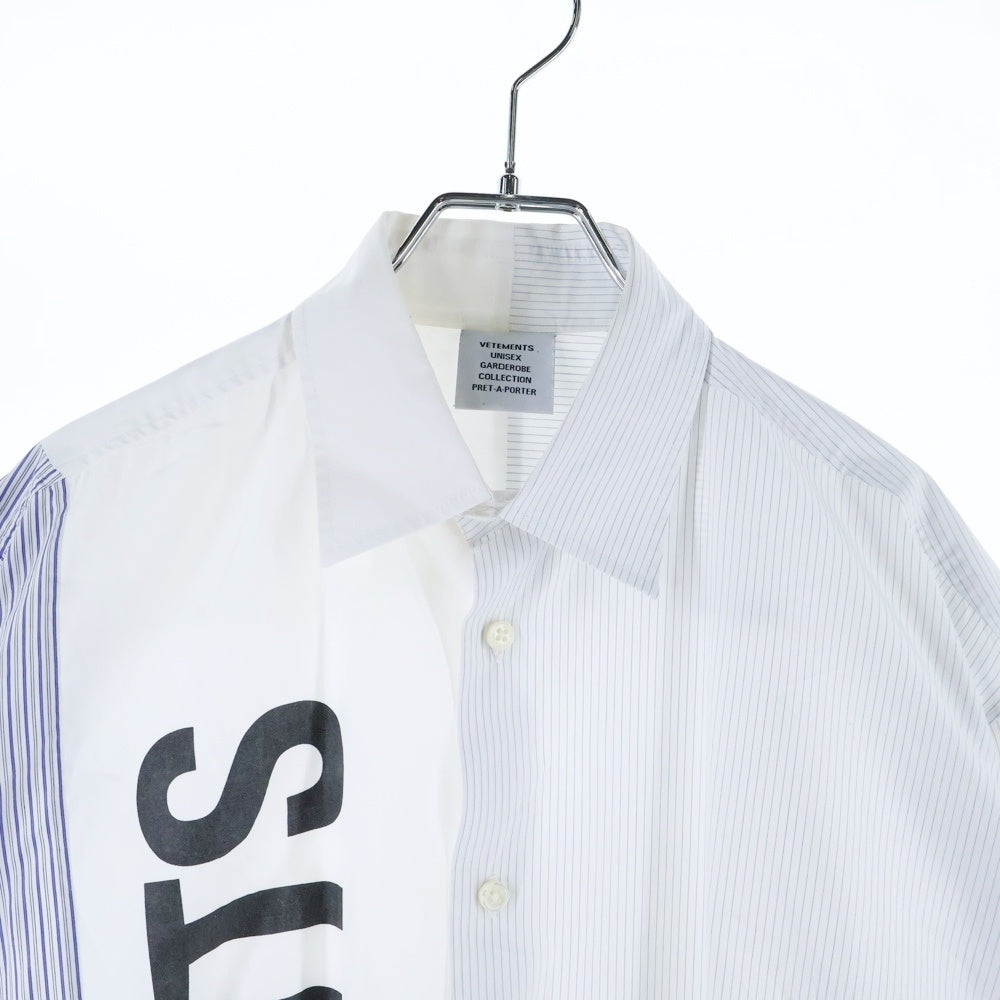 VETEMENTS(ヴェトモン) 21AW Cut-Up Logo Shirt フロントロゴプリント長袖シャツ ブルー UA52SH650S