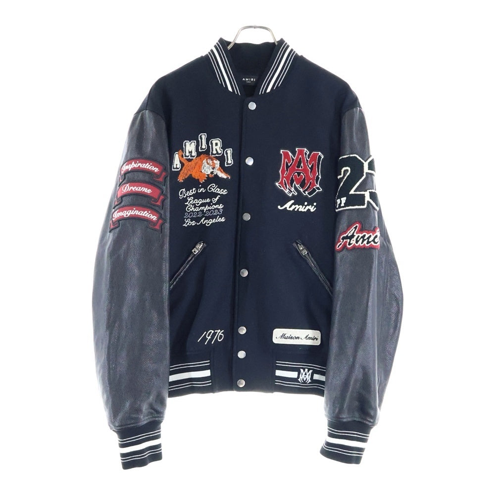 AMIRI(アミリ) 23AW TIGER VARSITY JACKET レザー タイガー刺? ヴァーシティジャケット スタジャン ブラック