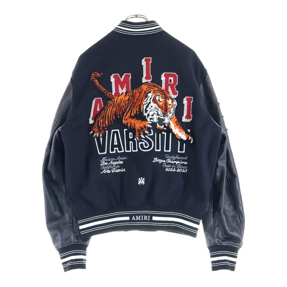 AMIRI(アミリ) 23AW TIGER VARSITY JACKET レザー タイガー刺? ヴァーシティジャケット スタジャン ブラック