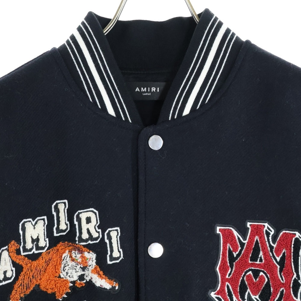 AMIRI(アミリ) 23AW TIGER VARSITY JACKET レザー タイガー刺? ヴァーシティジャケット スタジャン ブラック