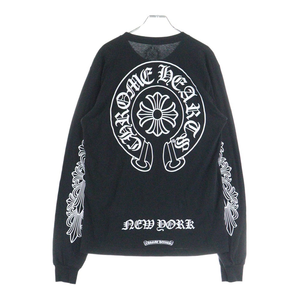 CHROME HEARTS(クロムハーツ) NEW YORK Horseshoe ニューヨーク ホースシュー 袖フローラルプリント 長袖Tシャツカットソー ブラック