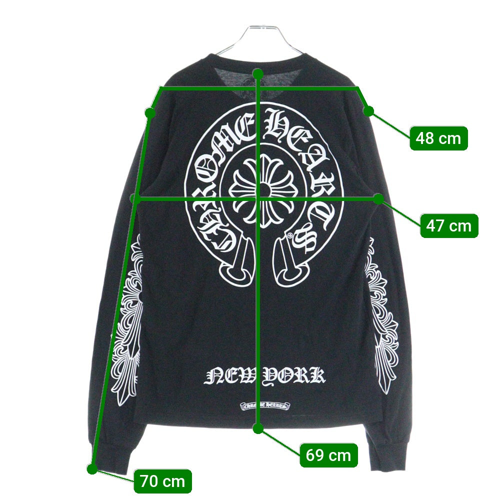CHROME HEARTS(クロムハーツ) NEW YORK Horseshoe ニューヨーク ホースシュー 袖フローラルプリント 長袖Tシャツカットソー ブラック