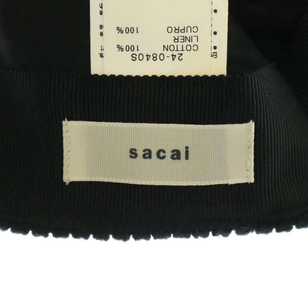 Sacai(サカイ) AW24 Corduroy Cap ロゴ刺繍 コーデュロイキャップ 帽子 ブラック 24-0840S