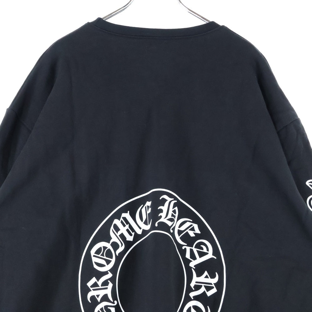 CHROME HEARTS(クロムハーツ) Horseshoe L/S Sweatshirt ホースシュープリント 袖フローラルプリント クルーネックスウェットトレーナー ブラック