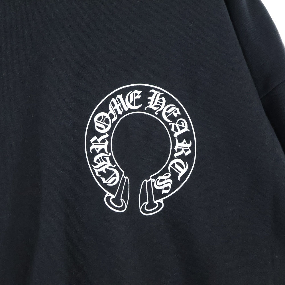CHROME HEARTS(クロムハーツ) Horseshoe L/S Sweatshirt ホースシュープリント 袖フローラルプリント クルーネックスウェットトレーナー ブラック