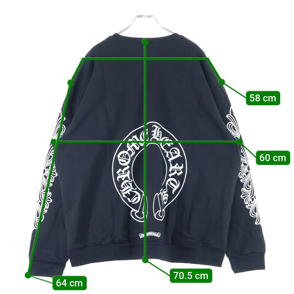 CHROME HEARTS(クロムハーツ) Horseshoe L/S Sweatshirt ホースシュープリント 袖フローラルプリント クルーネックスウェットトレーナー ブラック