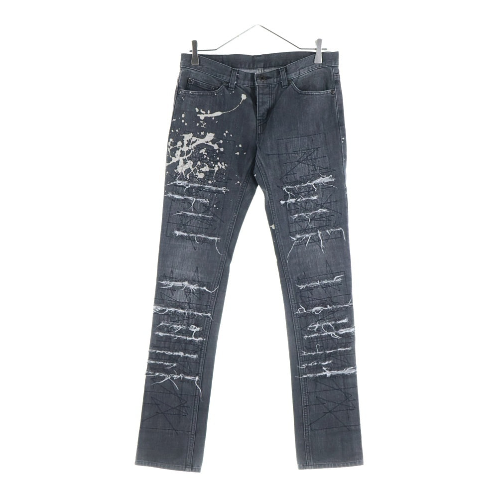 HYSTERIC GLAMOUR(ヒステリックグラマー) ダメージ ペンキ加工 スキニーデニム 3AP-3713 ブラック