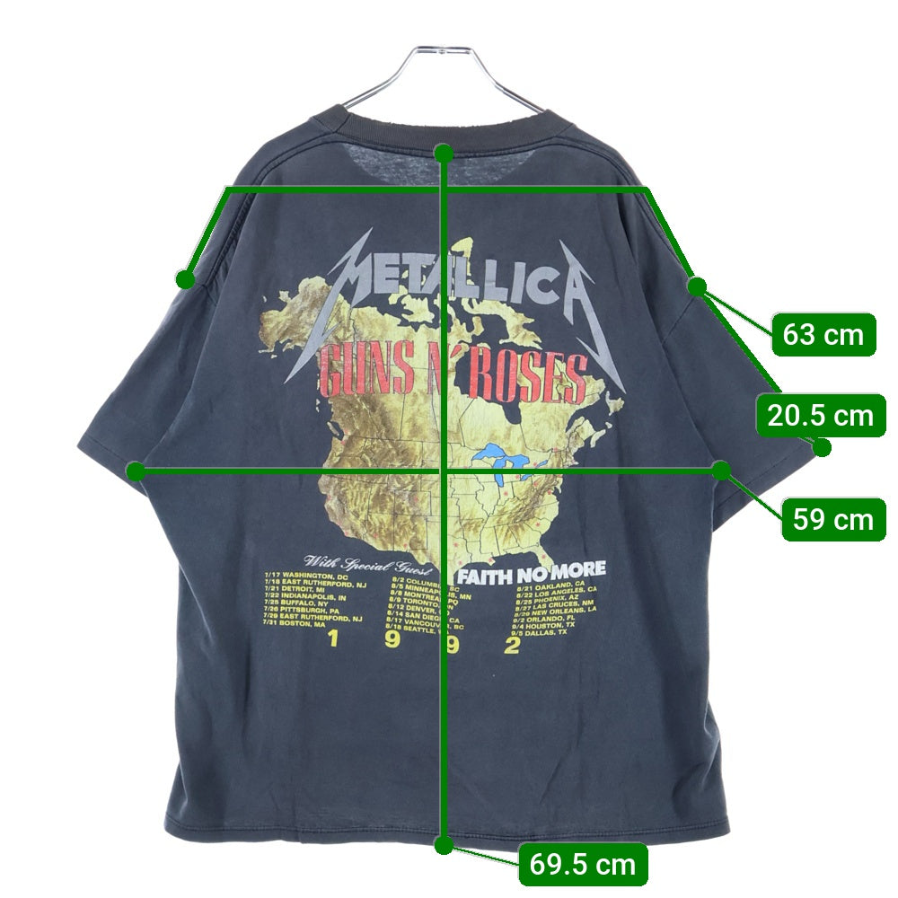 VINTAGE(ヴィンテージ) 90s METALLICA × GUNS N ROSES 1992 NORTH AMERICAN TOUR FAITH NO MORE 両面プリント 半袖tシャツ ブラック